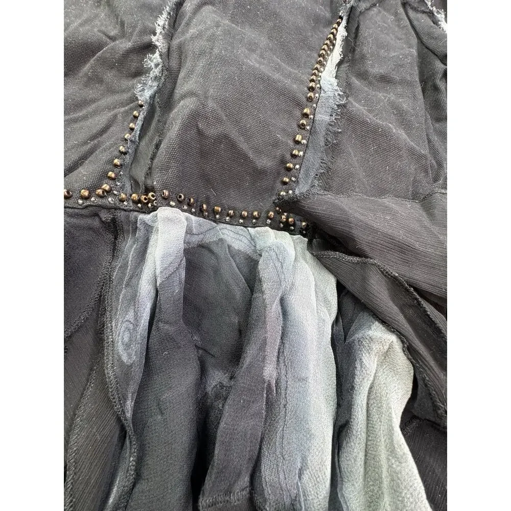 Vtg Seandara Gothic Romance Women M Black Appliqué Jacket Ruffle 90's Y2K Witchy